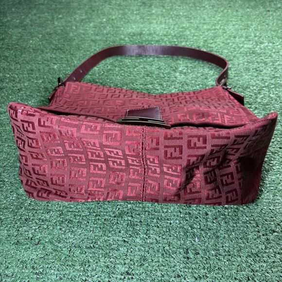 FENDI Mamma Zucchino Baguette Red Shoulder Bag Vintage Authentic Monogram Purse - Picture 10 of 13